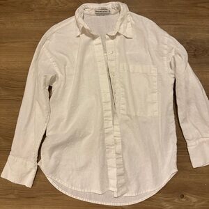 Oversized White Button-Up Linen Blend Shirt